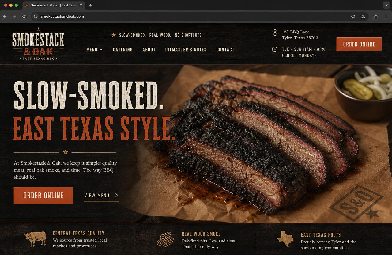 Smokestack & Oak website homepage