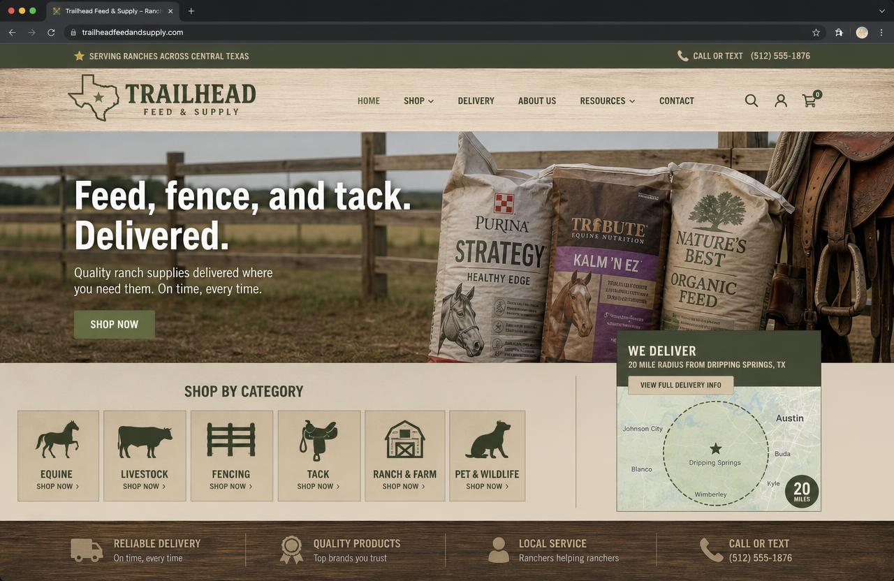 Trailhead Feed & Supply website homepage